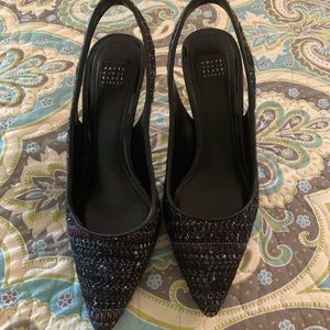 🦋 3/$25. WHBM BLACK TWEED SLINGBACK HEELS, Sz 7